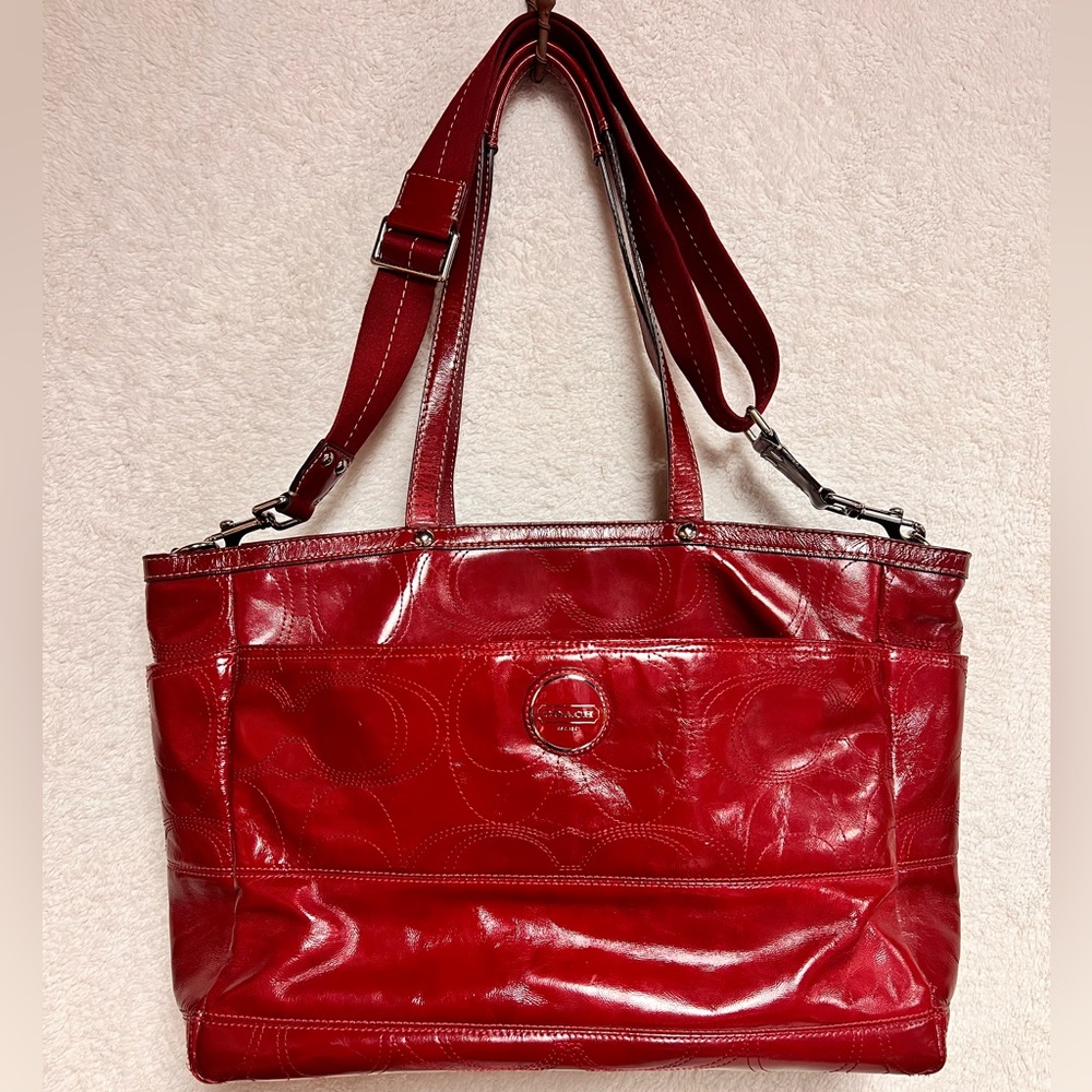 Coach Glossy Red diaper Baby Bag